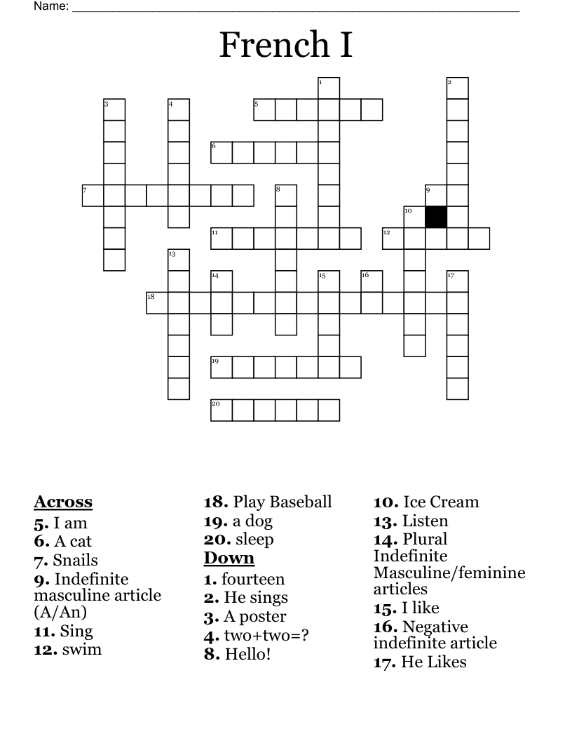 French I Crossword