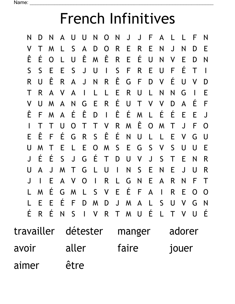 French Infinitives  Word Search
