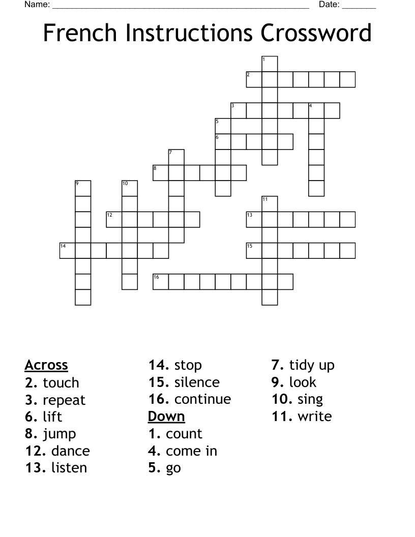 French Instructions Crossword