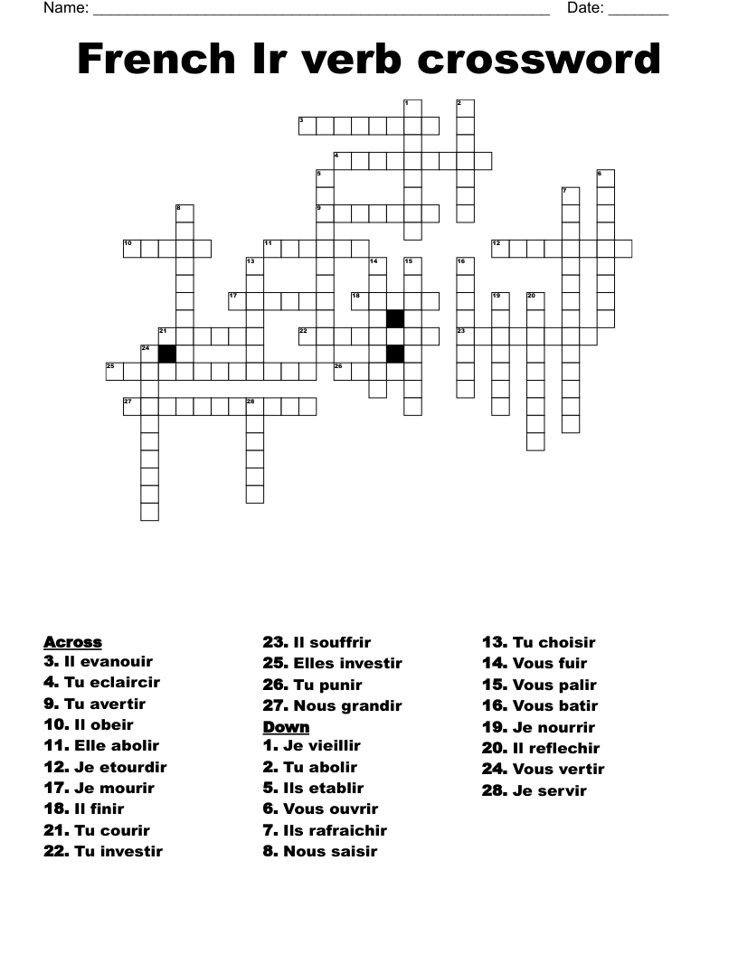 French Ir verb crossword