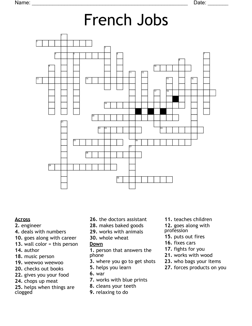 French Jobs Crossword