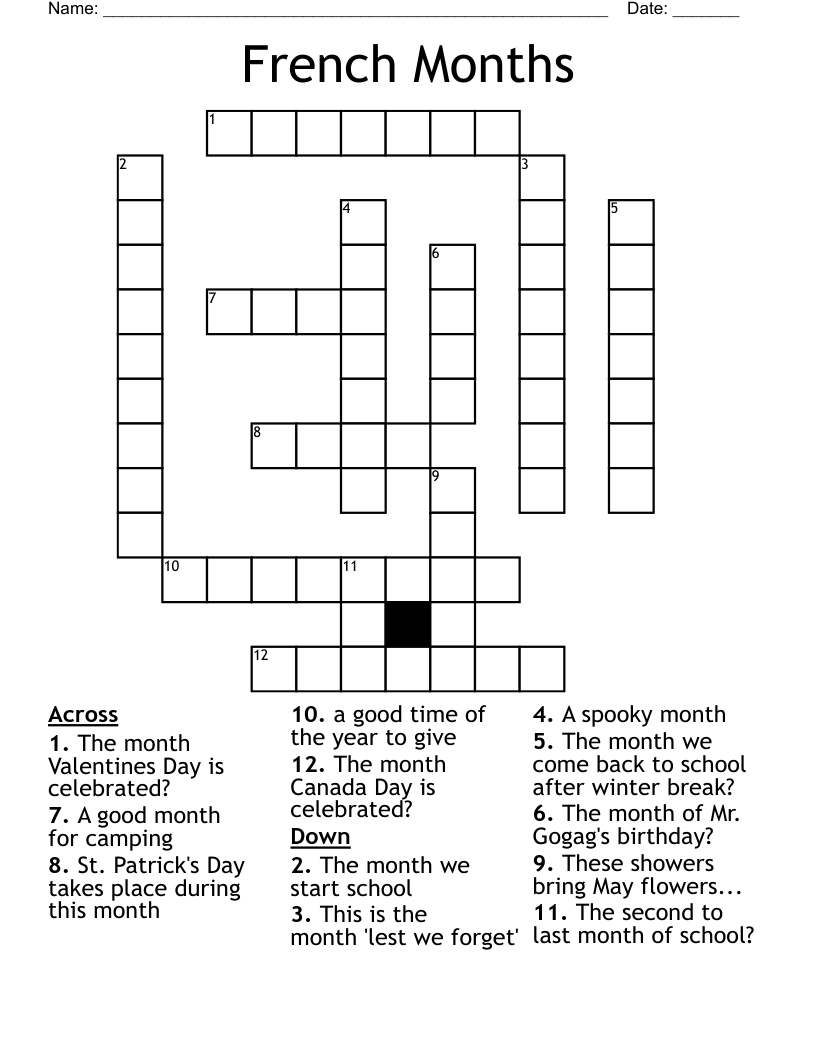 French Months Crossword
