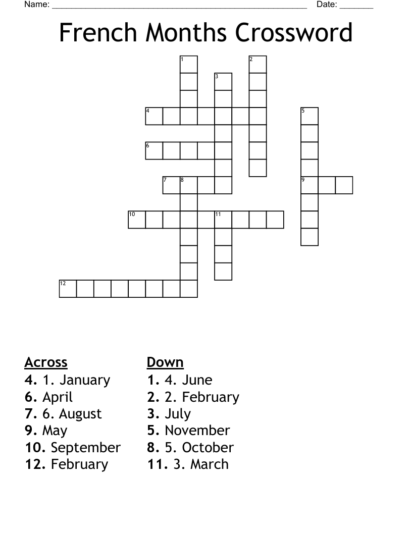 French Months Crossword