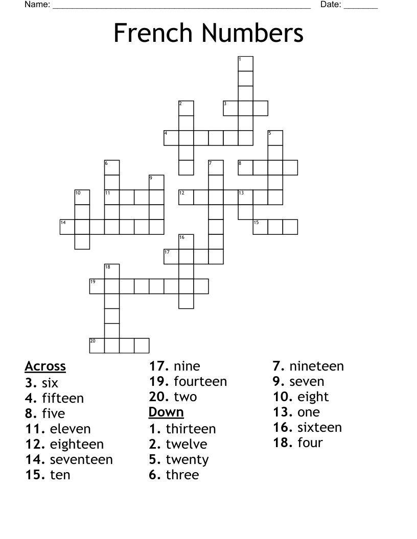 French Numbers Crossword