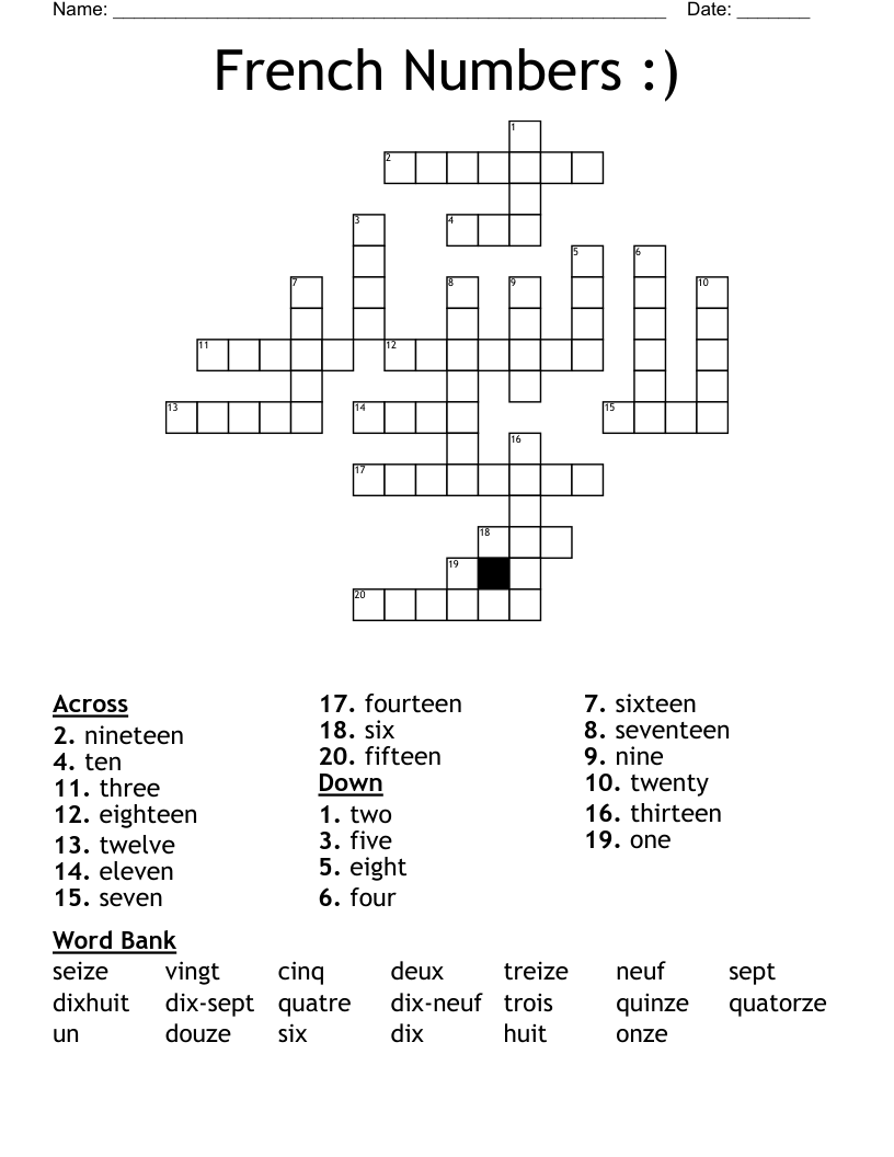 French Numbers :) Crossword