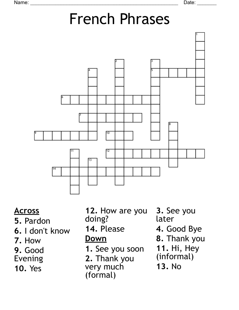 French Phrases  Crossword