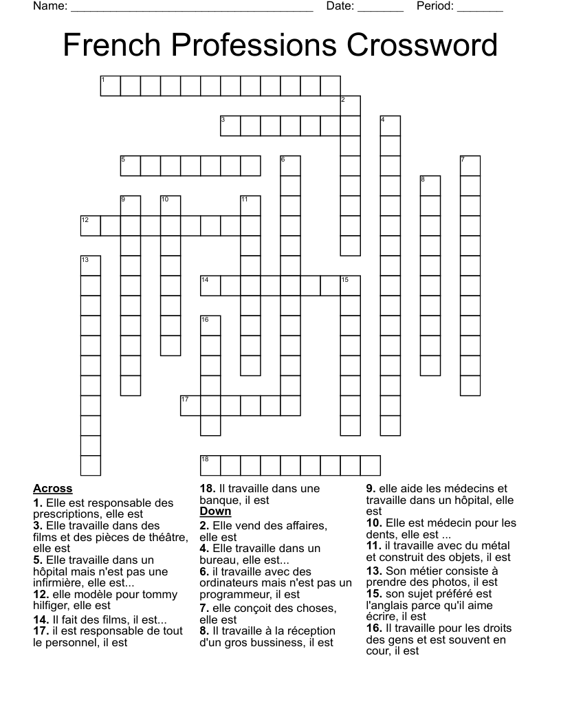 French Professions  Crossword