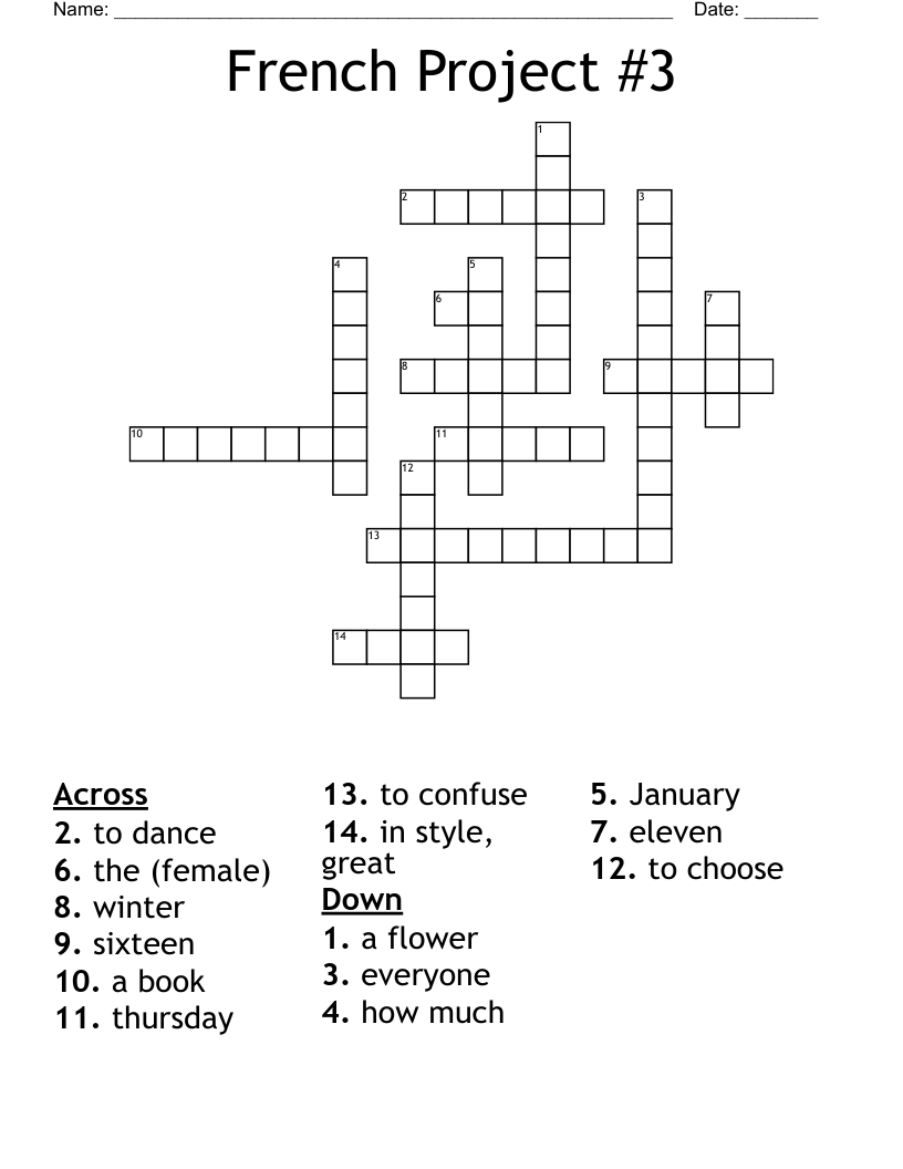 French Project #3 Crossword