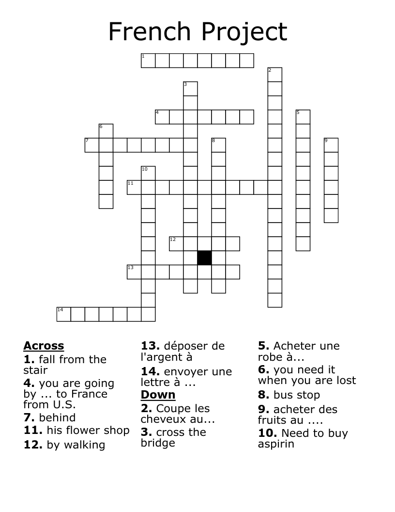 French Project Crossword