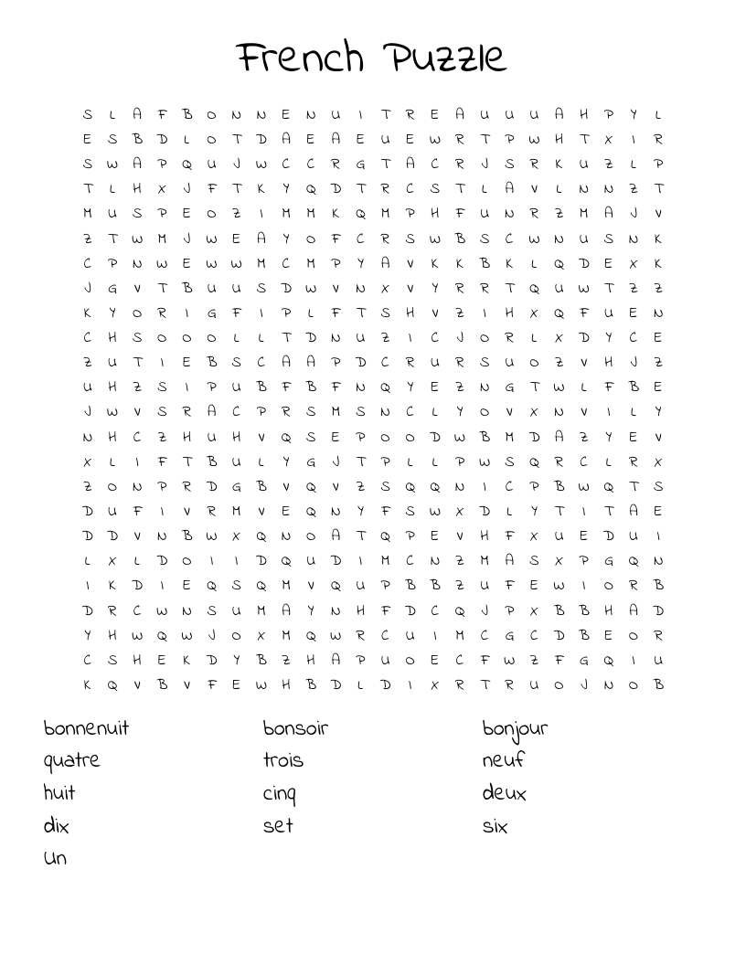 French Puzzle Word Search