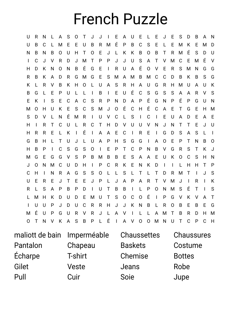 French Puzzle Word Search