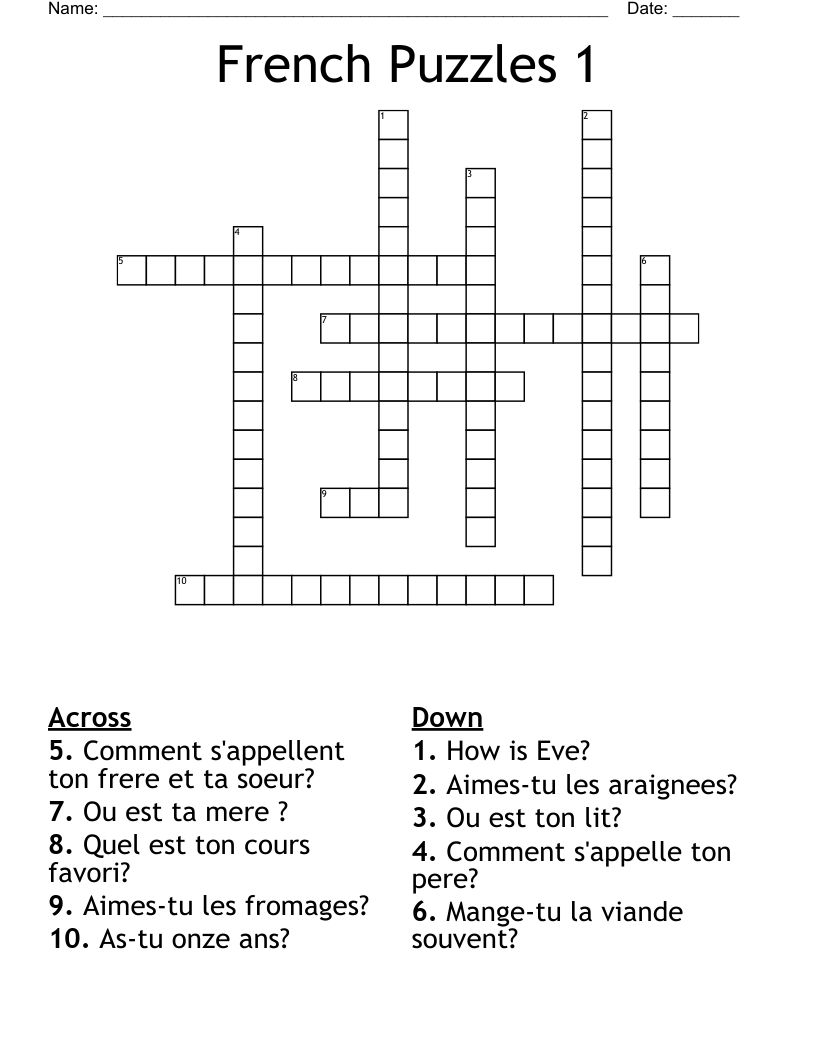 French Puzzles 1 Crossword