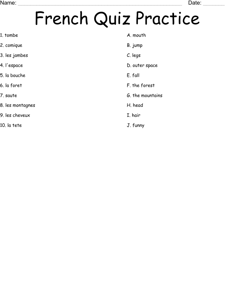 French Quiz Practice Worksheet