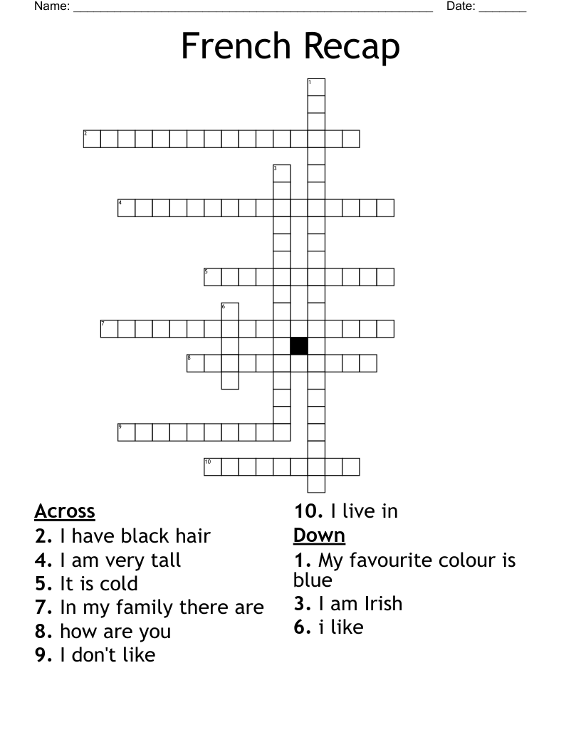 French Recap Crossword