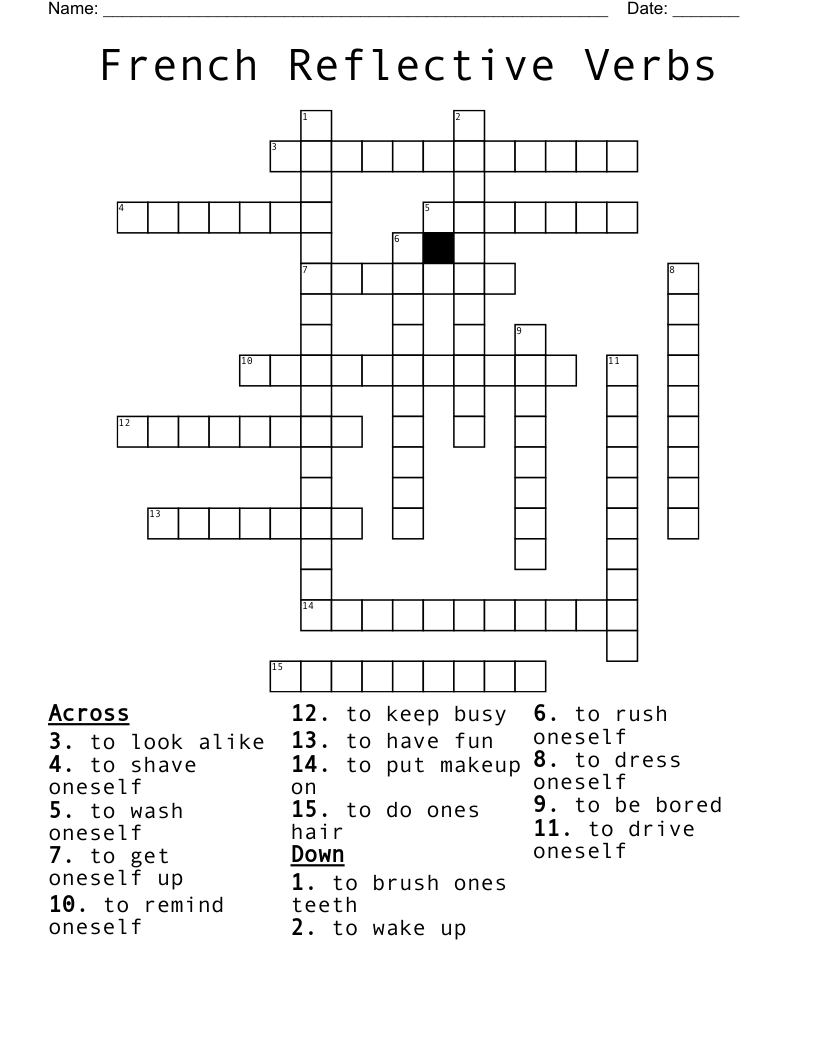 French Reflective Verbs  Crossword