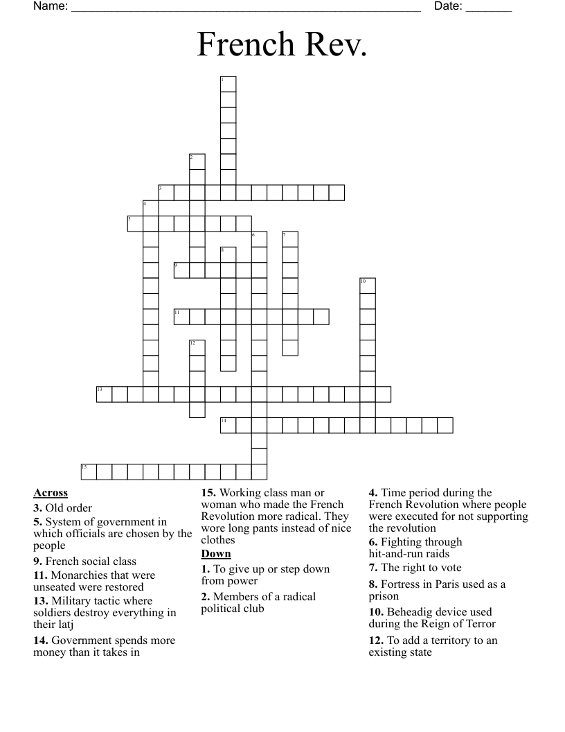 French Rev.  Crossword