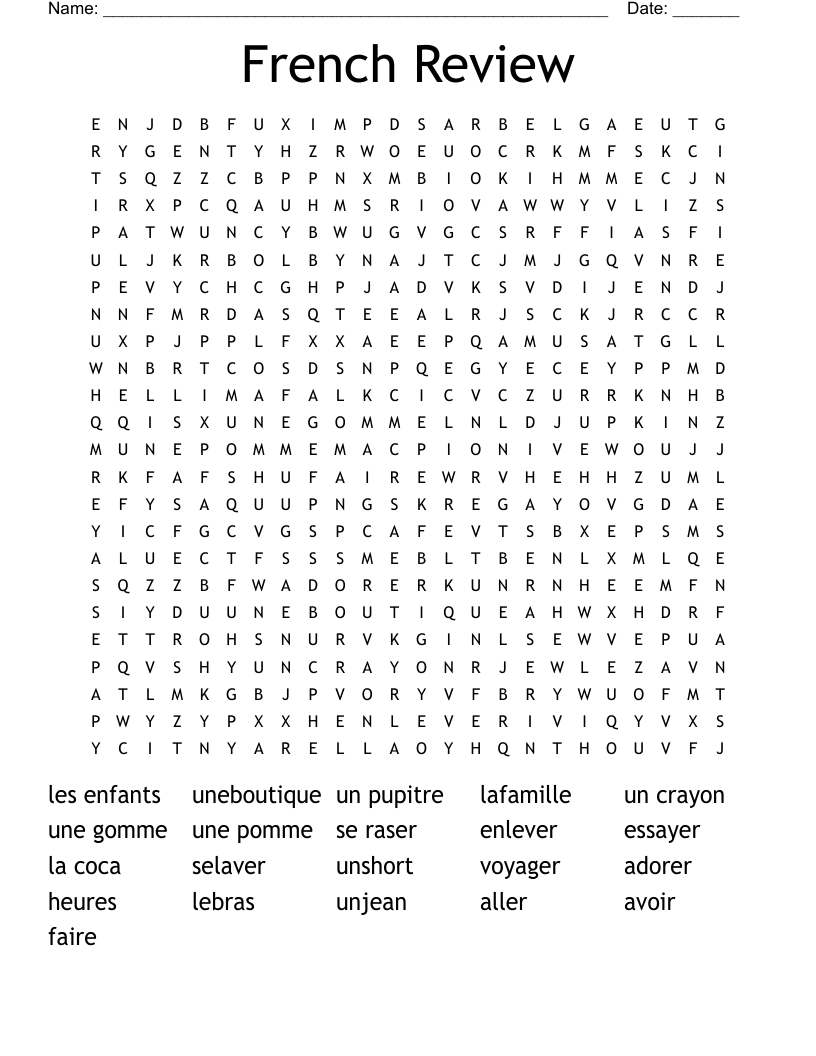 French Review Word Search