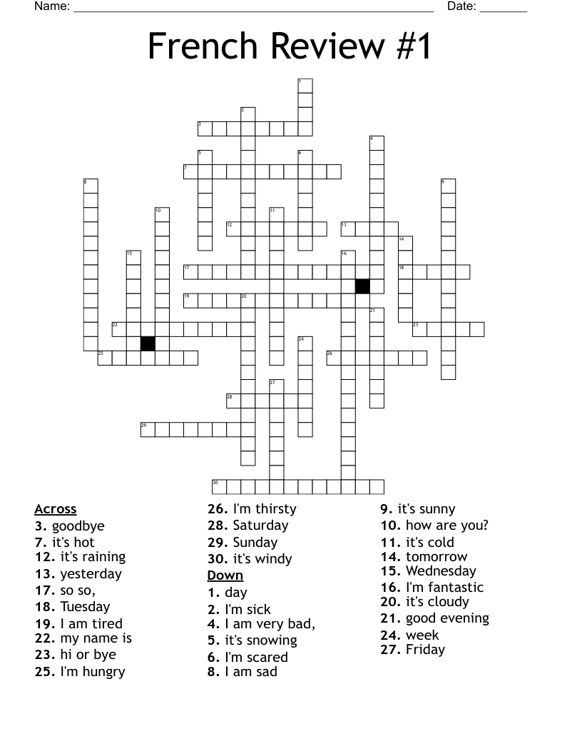 French Review #1 Crossword