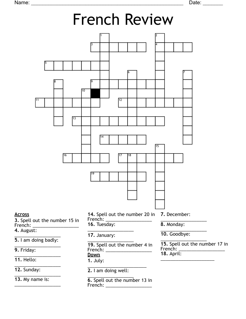 French Review Crossword