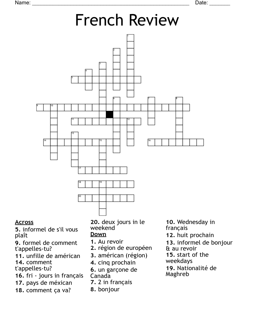 French Review  Crossword