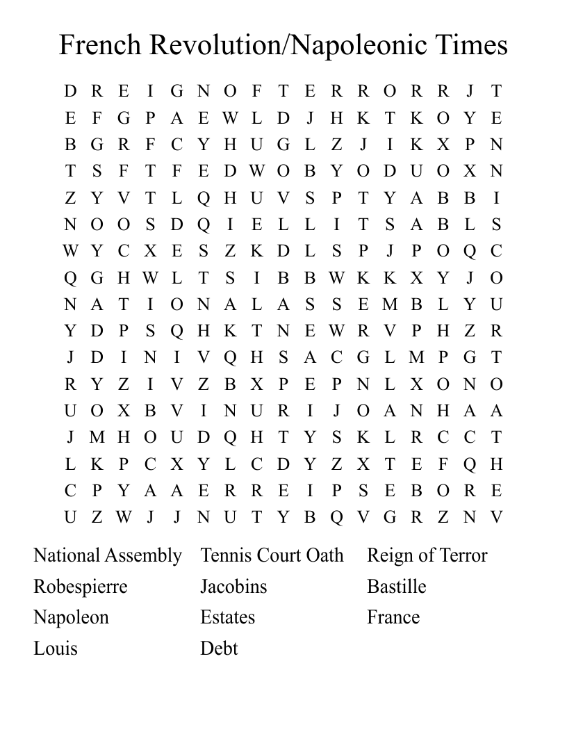 French Revolution/Napoleonic Times Word Search