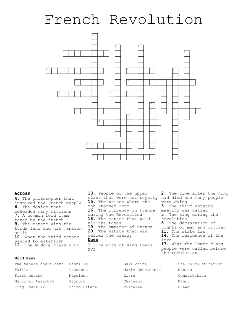 French Revolution Crossword