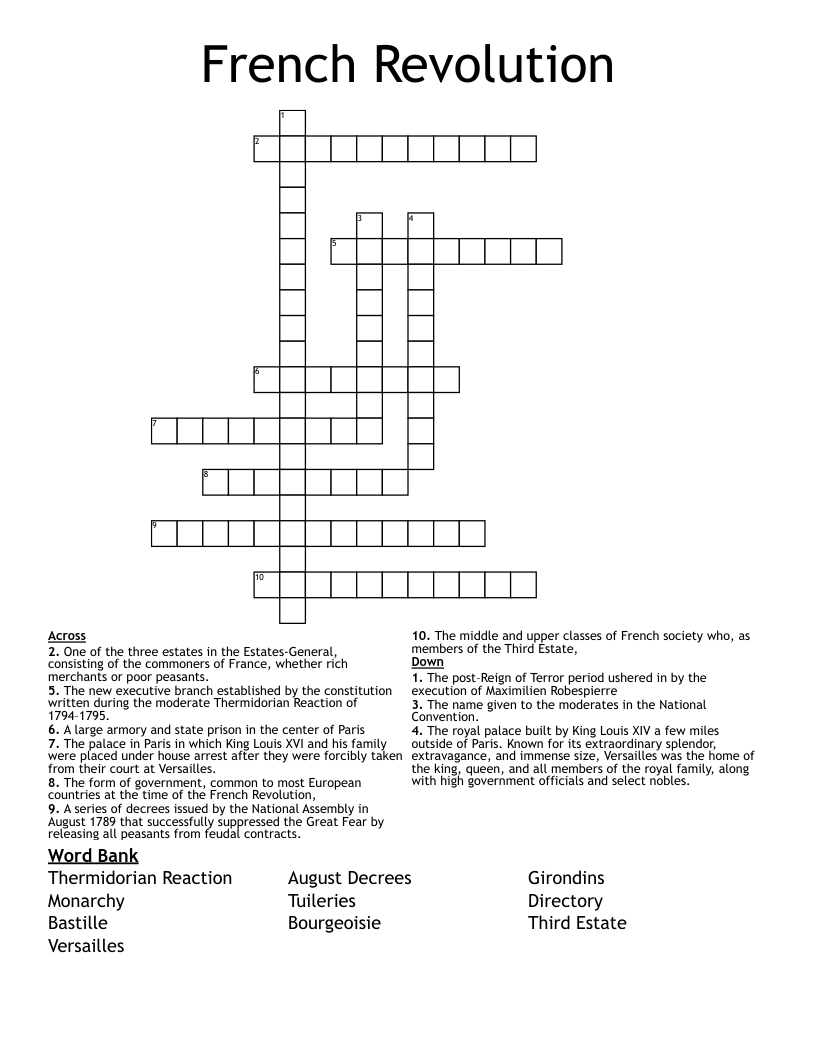 French Revolution Crossword