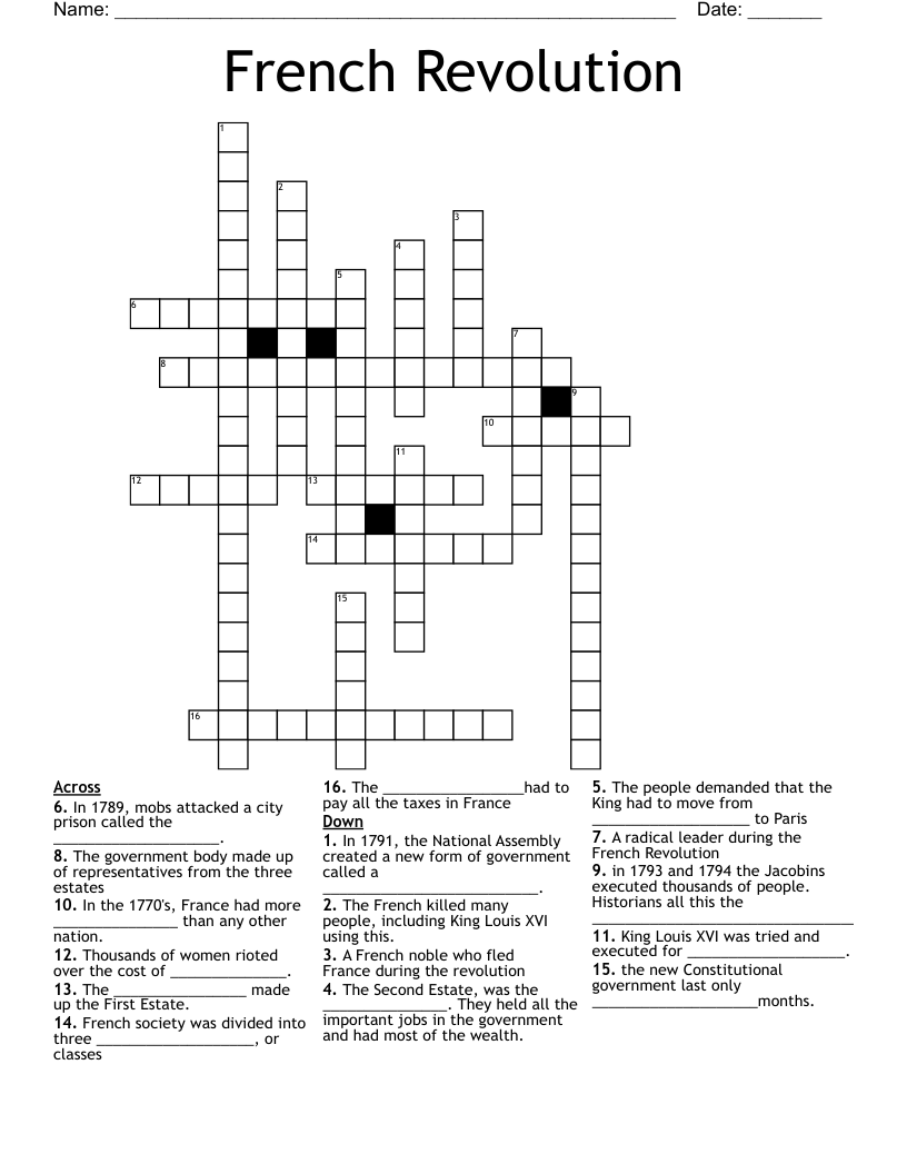 French Revolution Crossword
