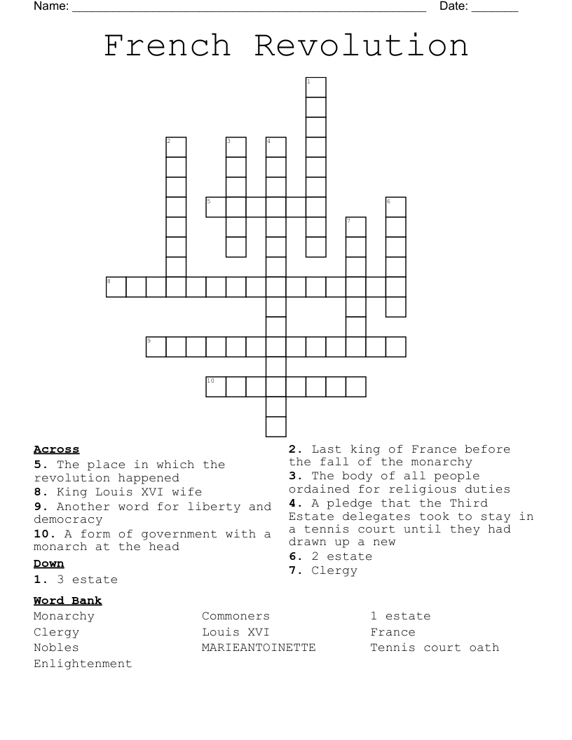 French Revolution Crossword