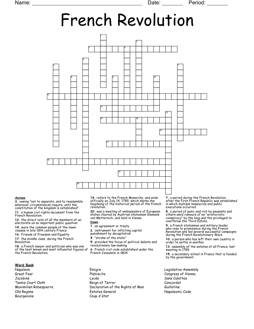 French Revolution Crossword