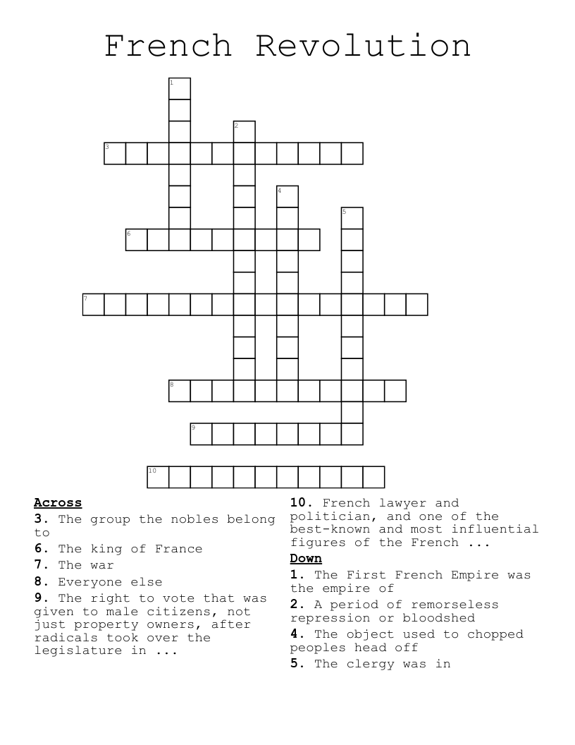 French Revolution Crossword