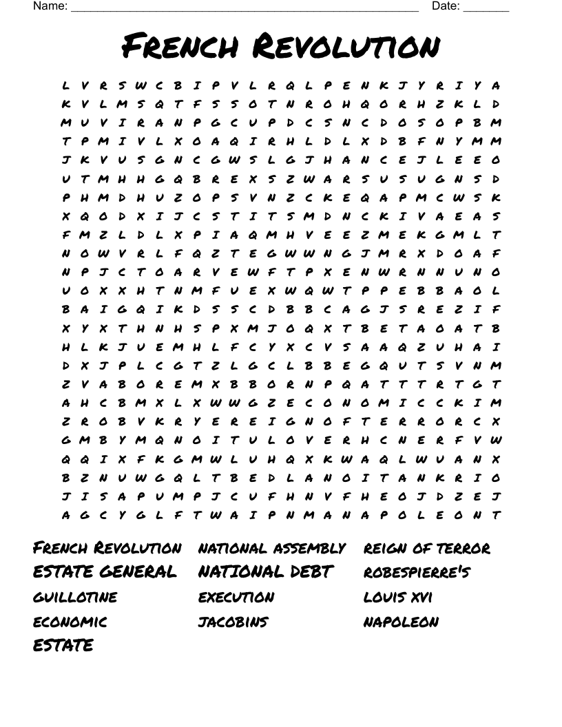 French Revolution Word Search