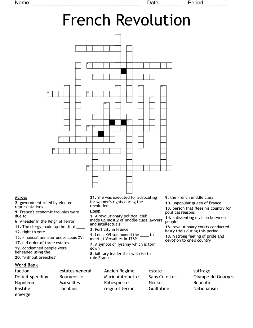 French Revolution Crossword