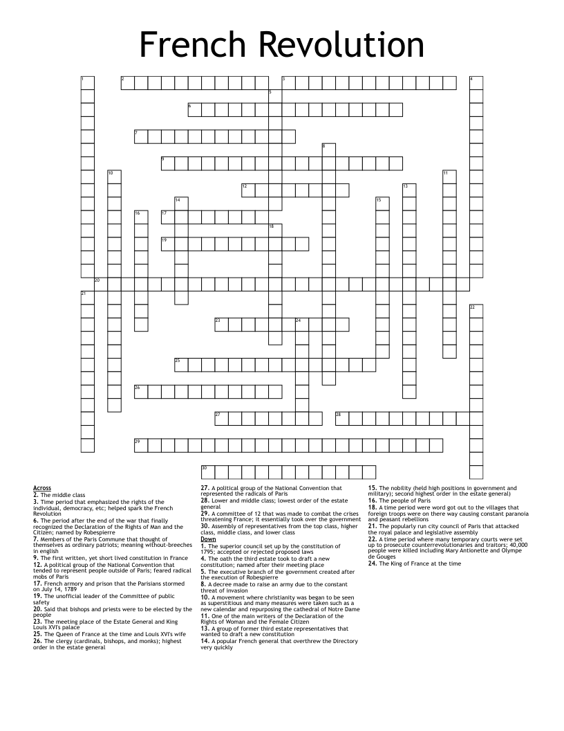 French Revolution Crossword