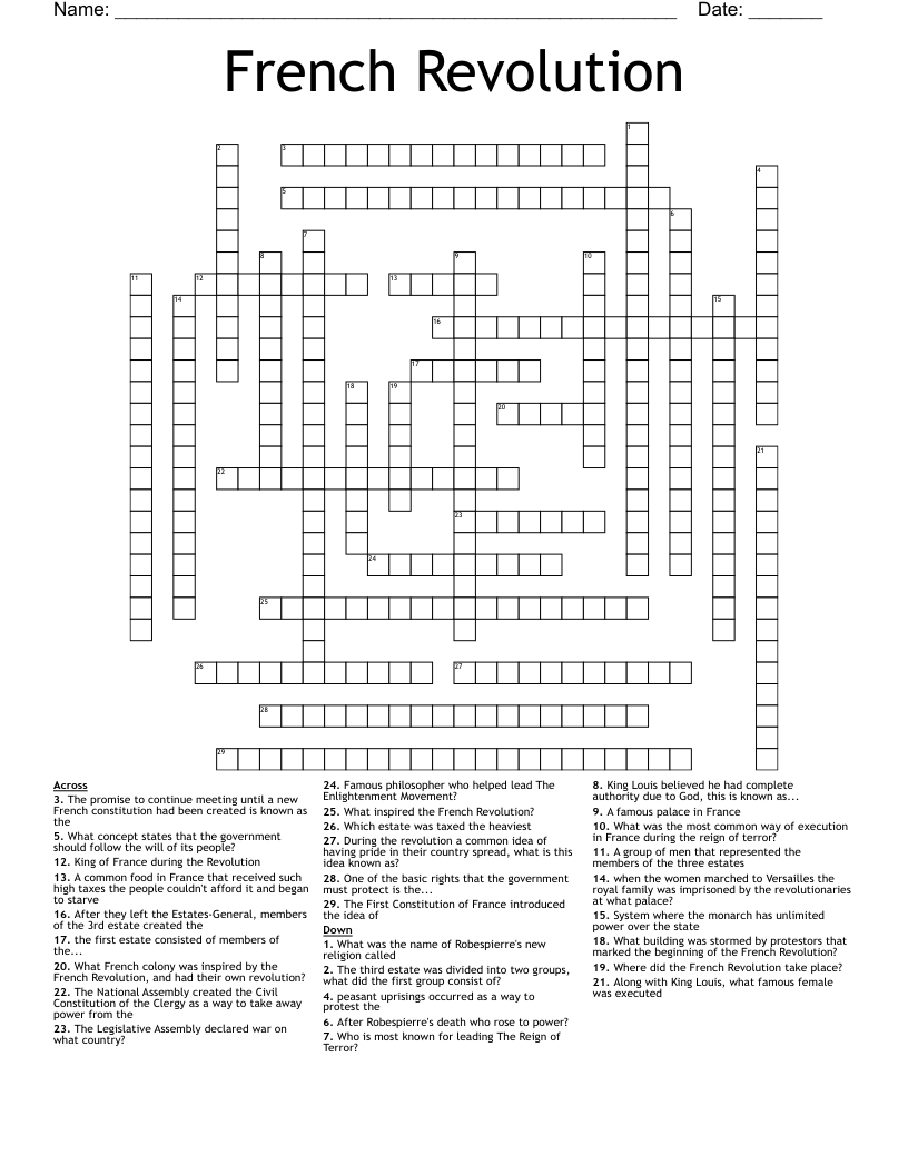 French Revolution Crossword