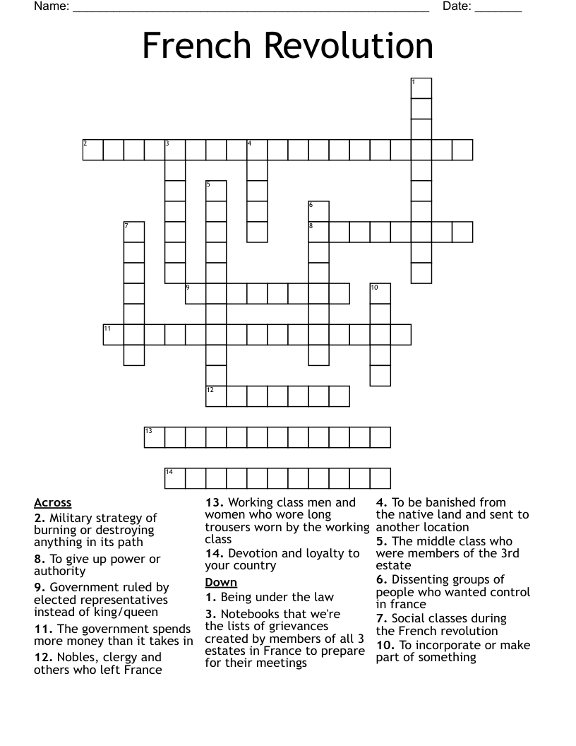 French Revolution Crossword