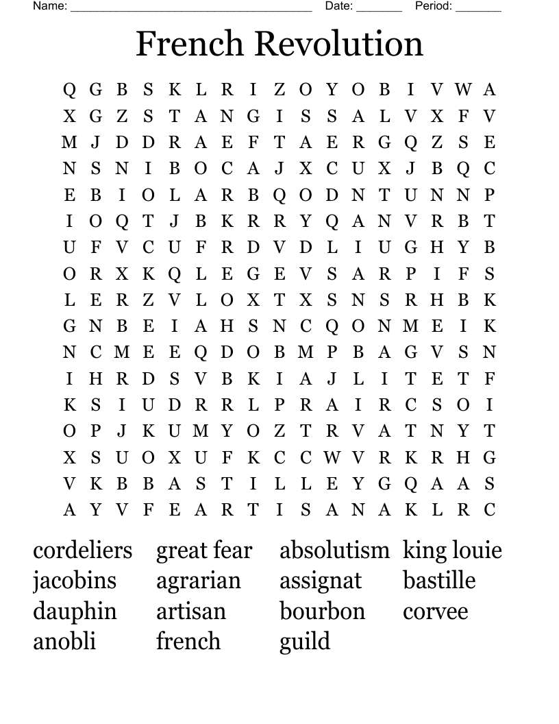 French Revolution Word Search