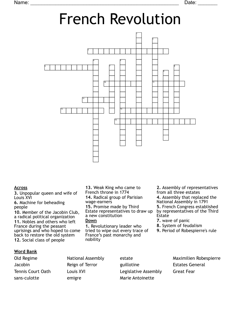 French Revolution Crossword
