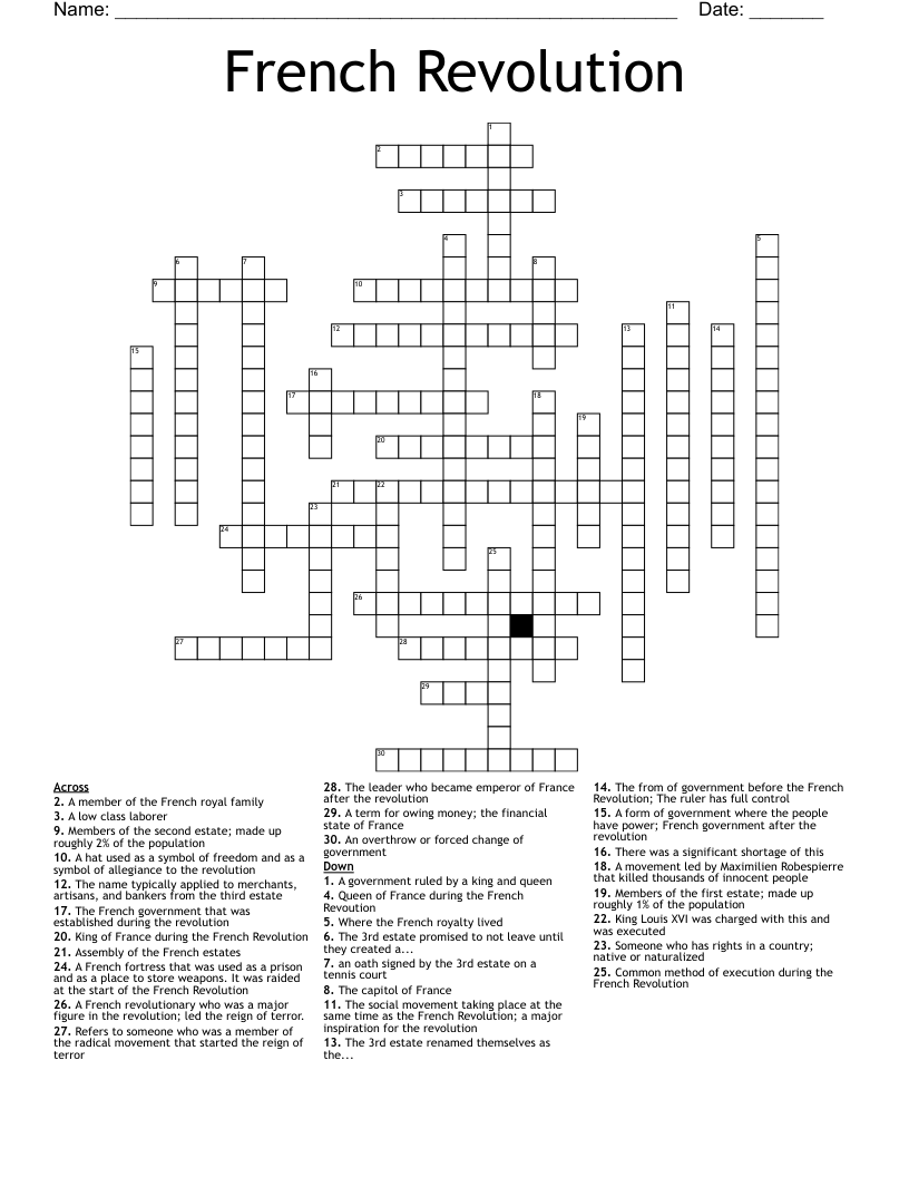 French Revolution Crossword