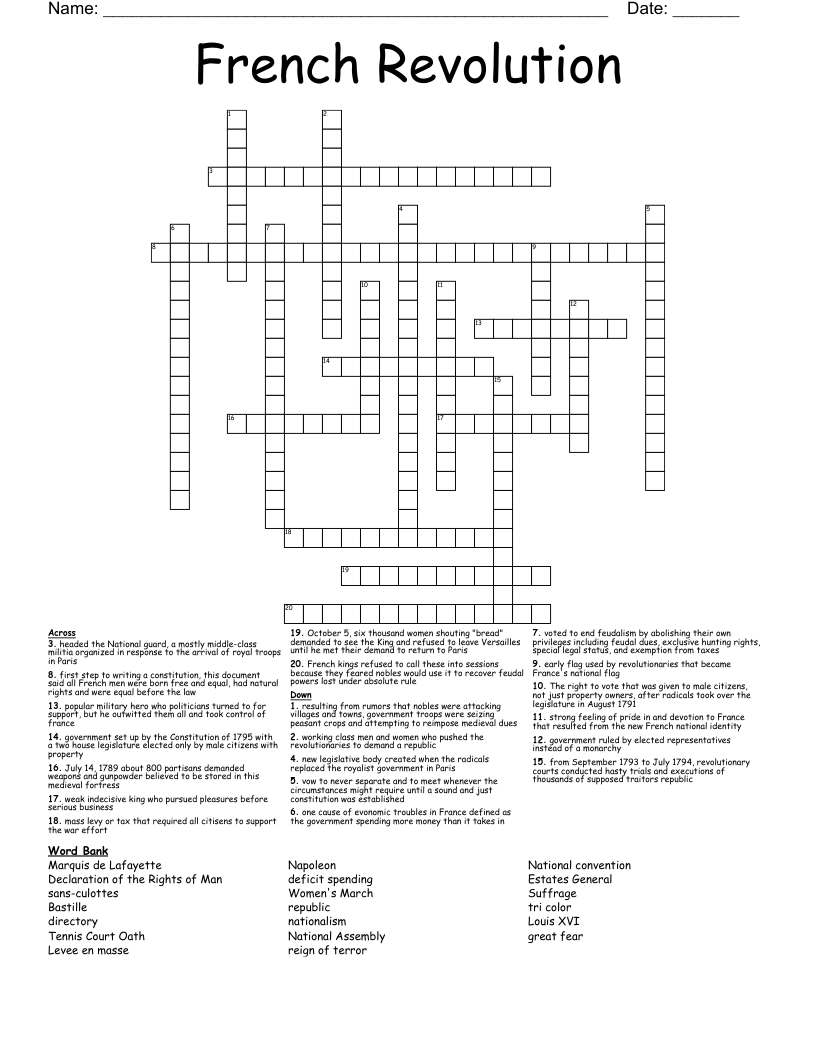 French Revolution Crossword