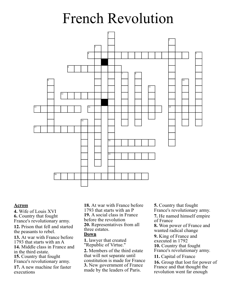 French Revolution Crossword
