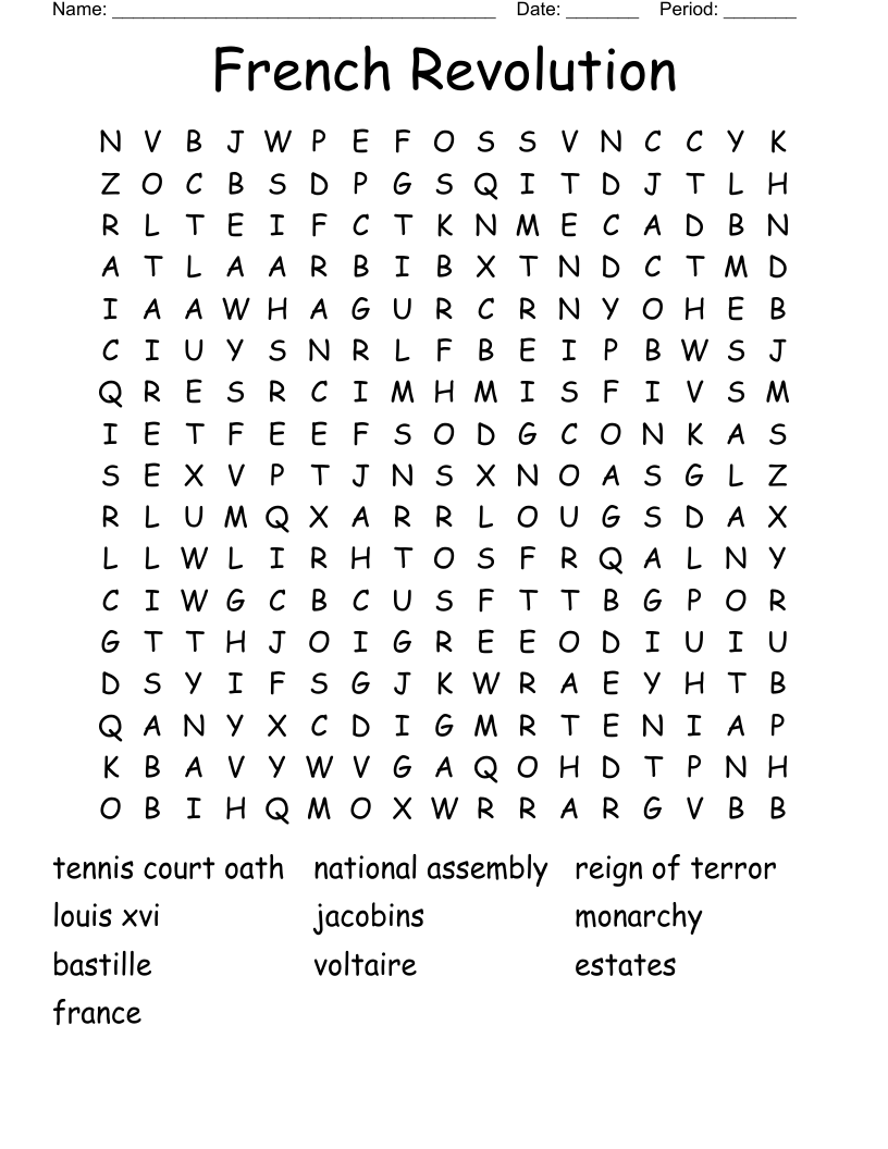 French Revolution Word Search