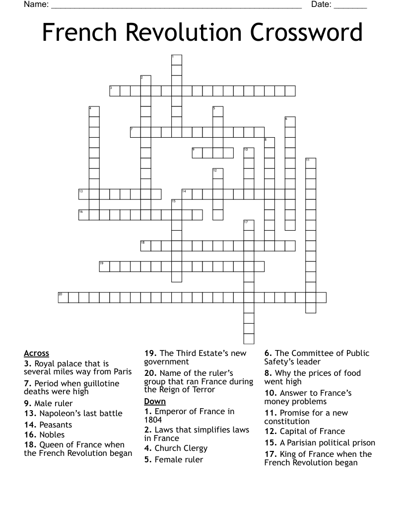 French Revolution Crossword