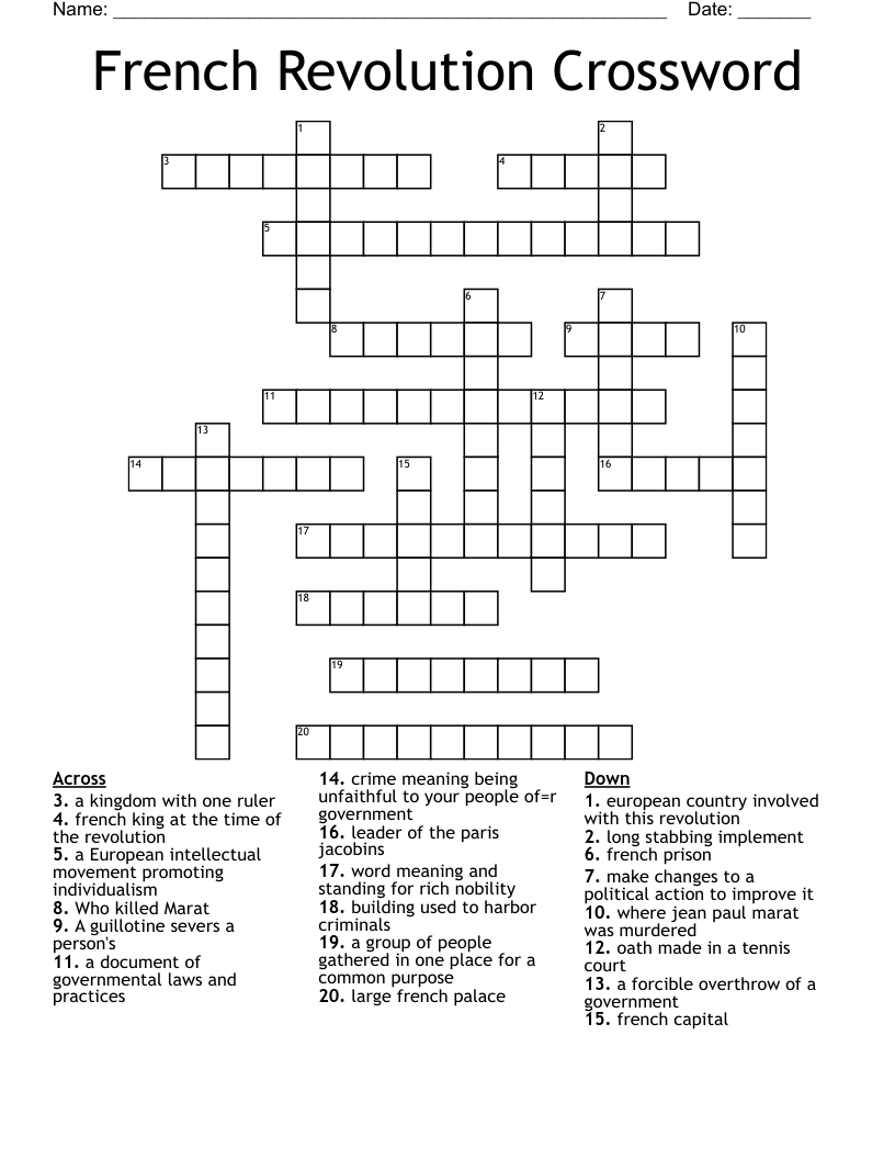 French Revolution Crossword