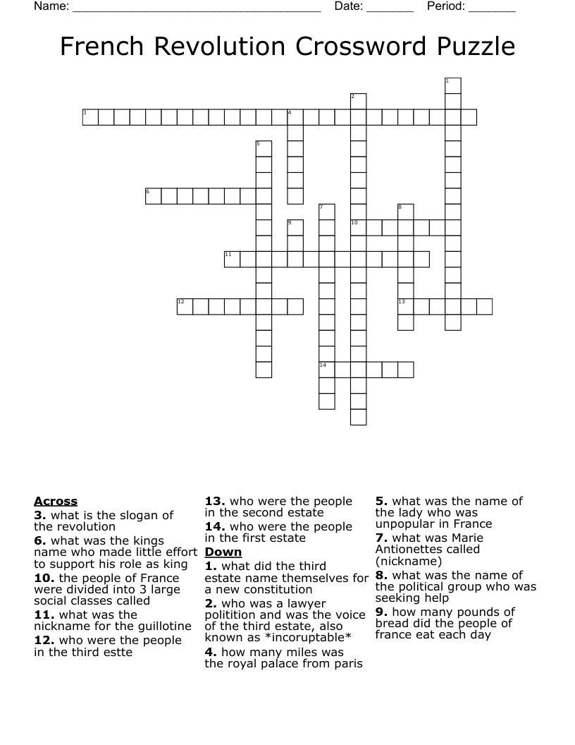 French Revolution Crossword Puzzle