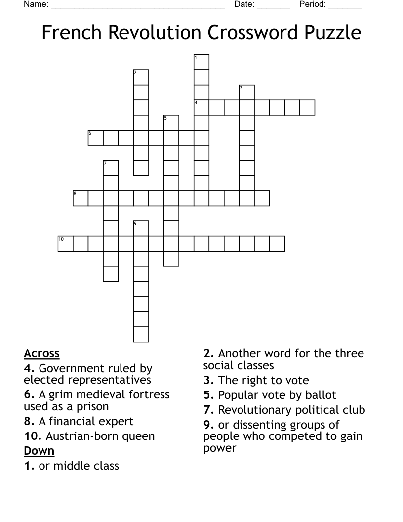 French Revolution Crossword Puzzle