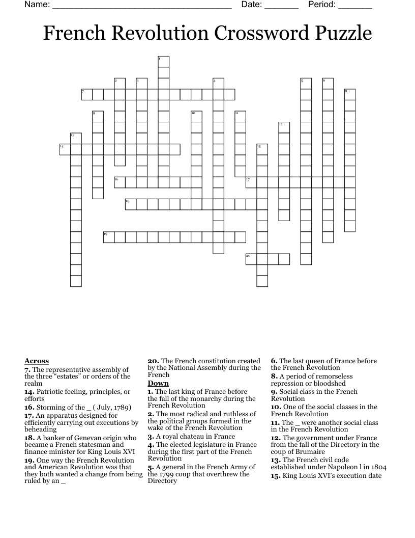 French Revolution Crossword Puzzle