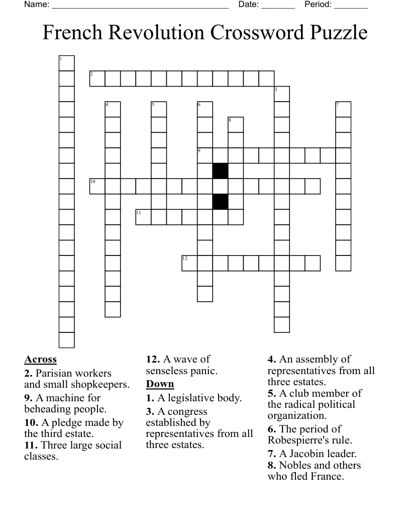 French Revolution Crossword Puzzle