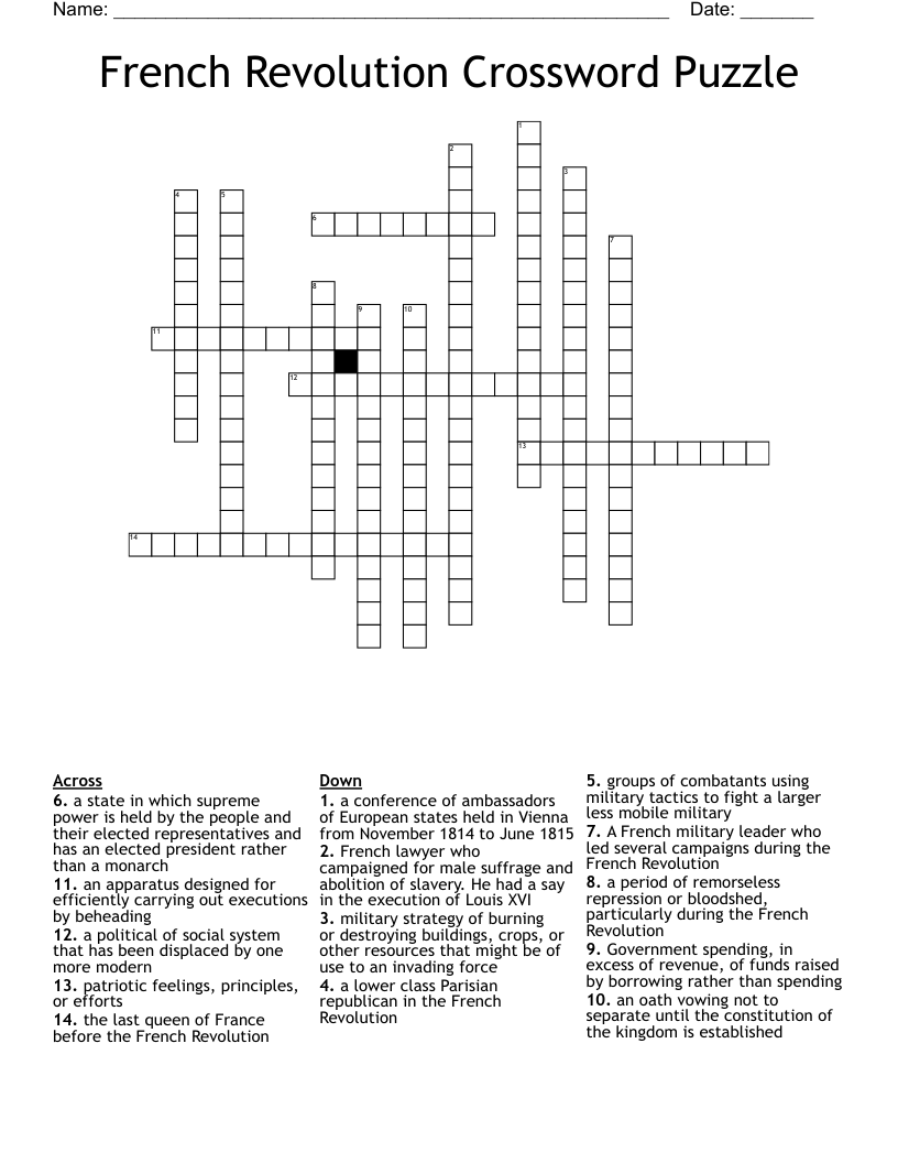 French Revolution Crossword Puzzle 