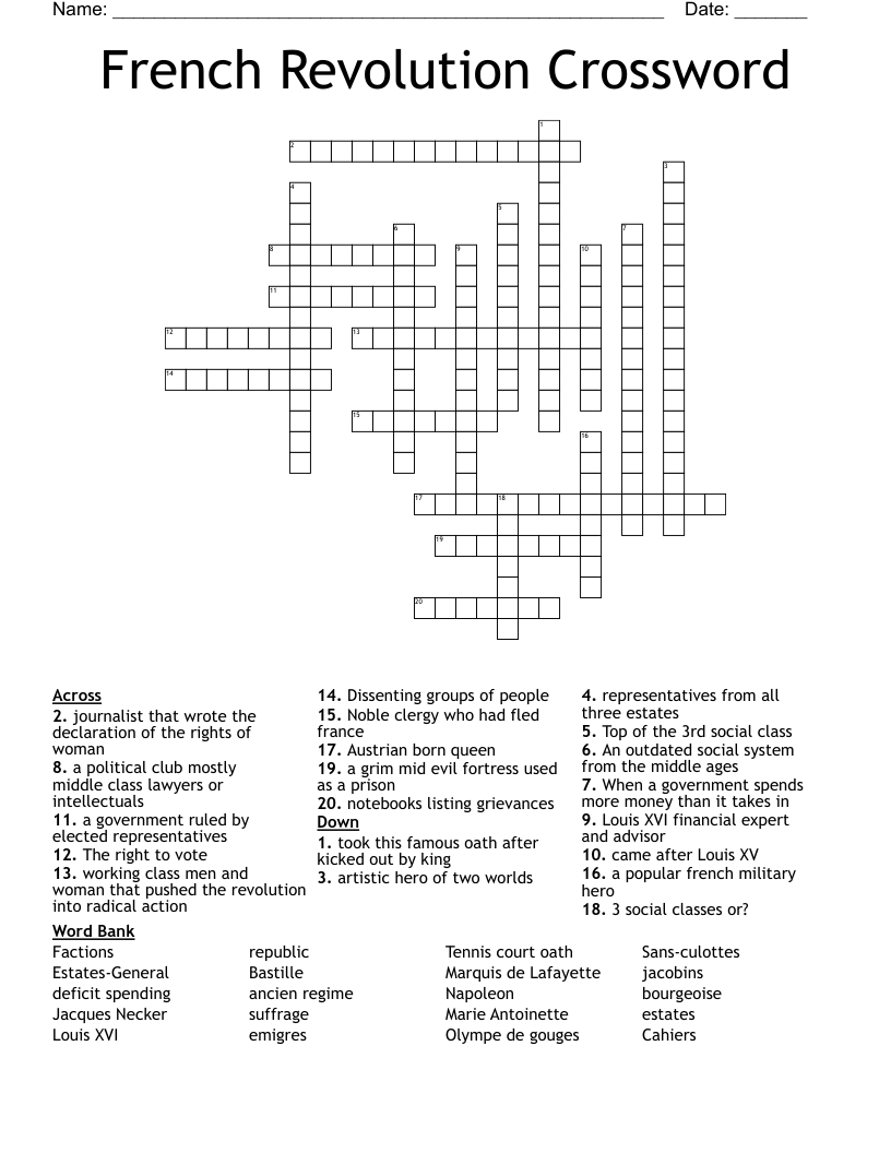 French Revolution Crossword 